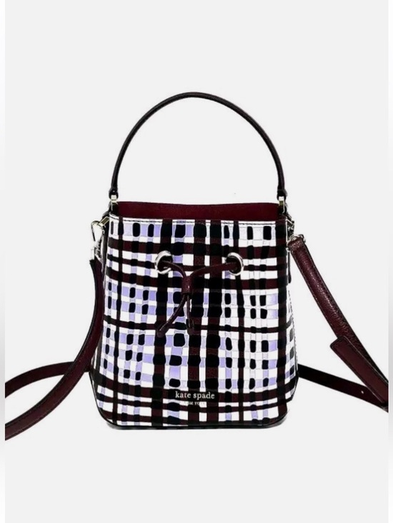 kate spade Handbags - kate spade Mini Bucket Bag in Burgundy, Black & White Plaid